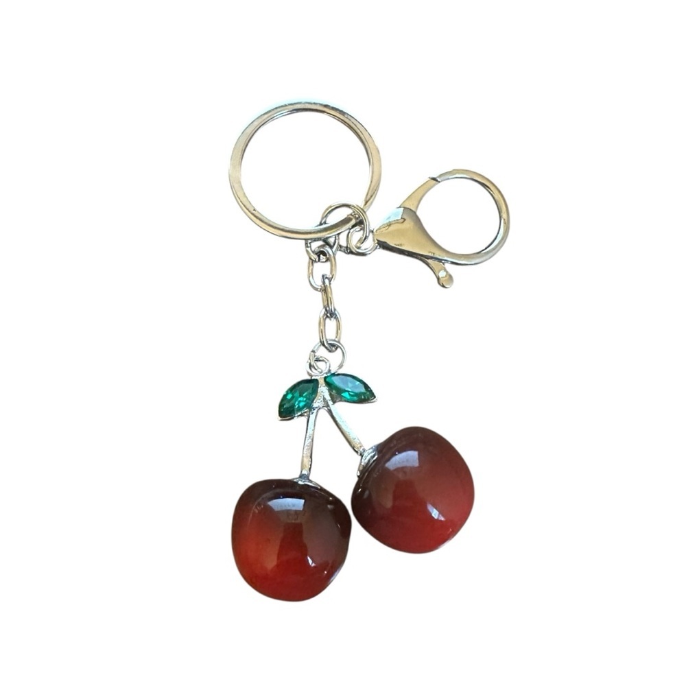 Cherry Keychain Bag Charm – Dark Red & Silver‎ Tone (Brand New)